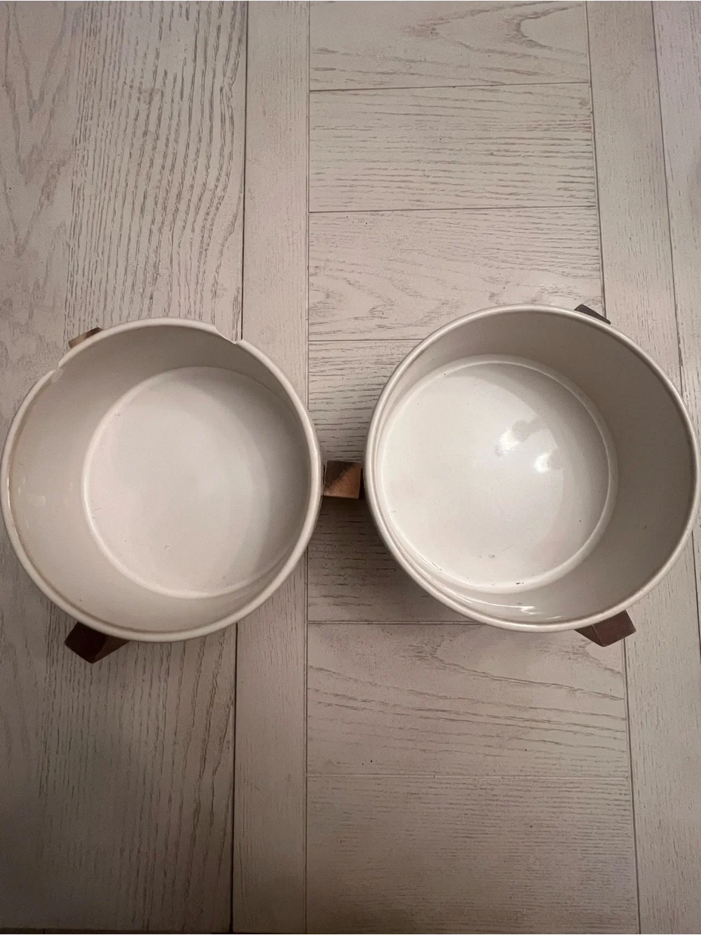 Pet Feeder Station - Set of 2 White Ceramic Bowls on Wood Stand